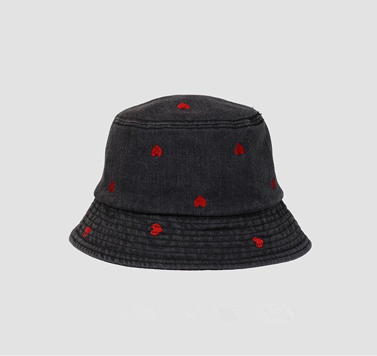 Washed Denim Bucket Hat Heart Embroidered Hats Factory - Image 3