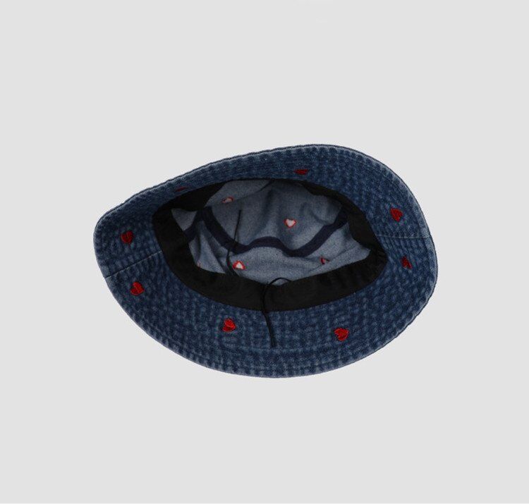 Washed Denim Bucket Hat Heart Embroidered Hats Factory - Image 5