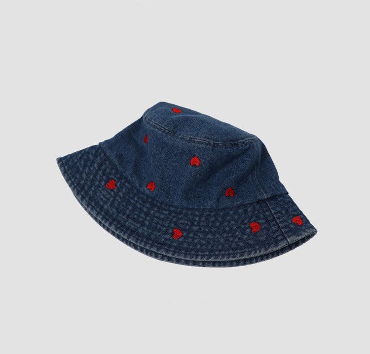 Washed Denim Bucket Hat Heart Embroidered Hats Factory - Image 4