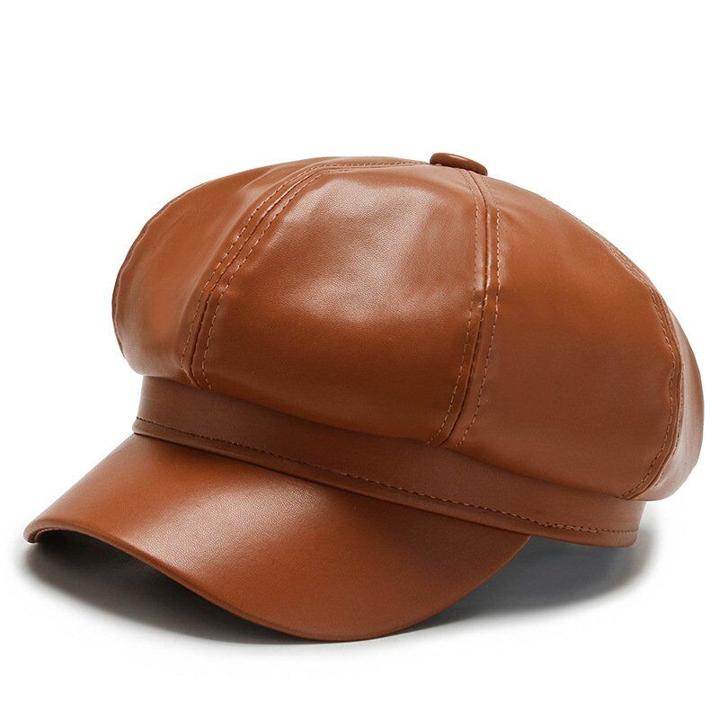 Women's Leather Beret Hat With Brim Factory Price - Image 2