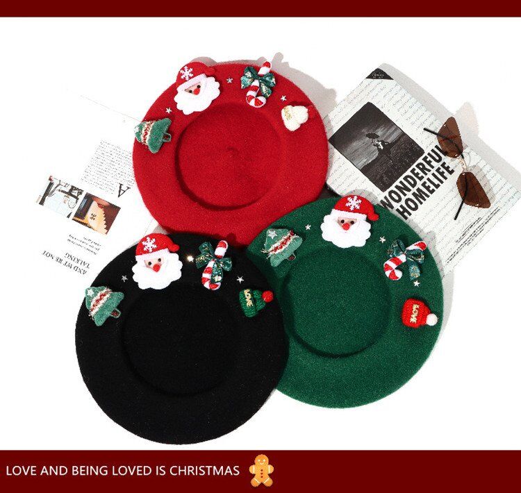 Winter Cashmere Christmas Beret Hat For Women - Image 2