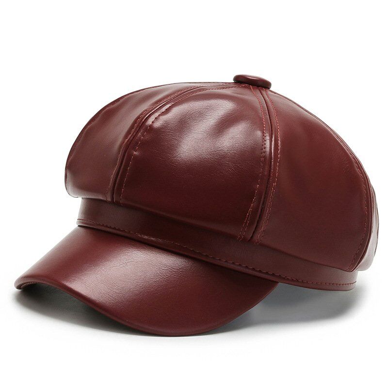 Women's Leather Beret Hat With Brim Factory Price - Image 4